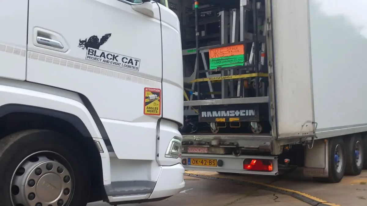 Tour truck arriving at arena
