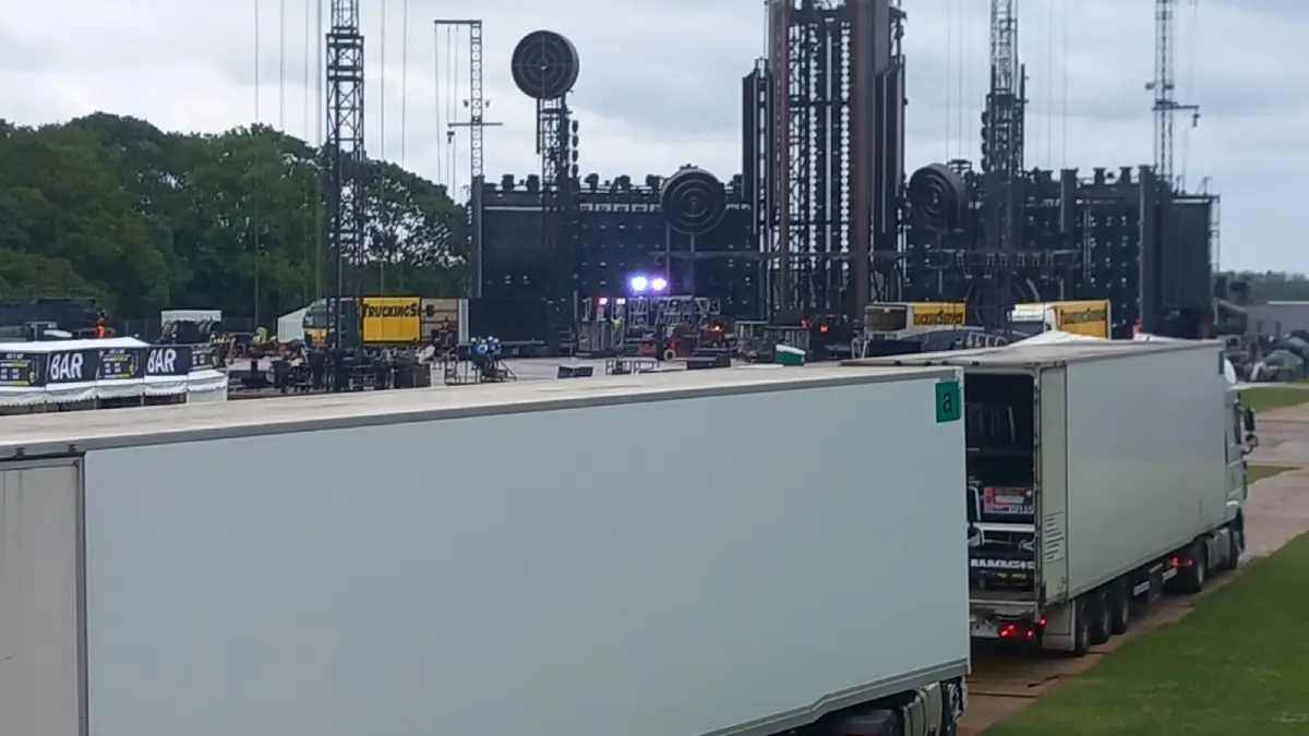 Tour truck arriving at arena